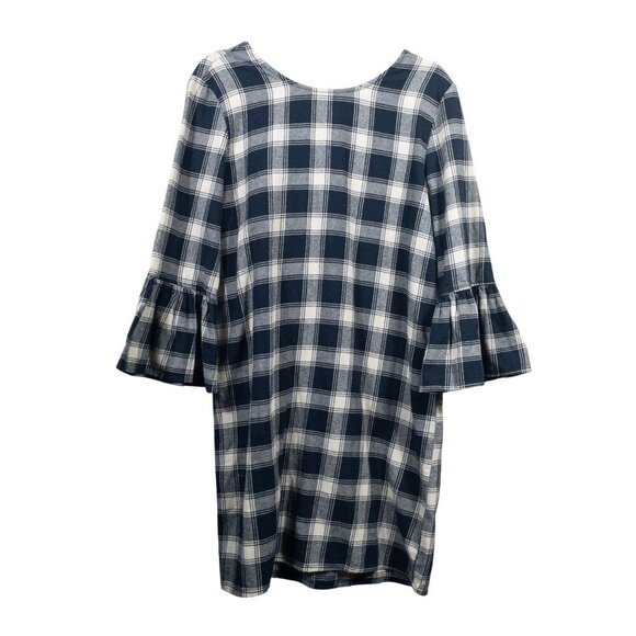 Velvet Heart blue and white gingham plaid shift dress with bell sleeves SZ S - Picture 4 of 10